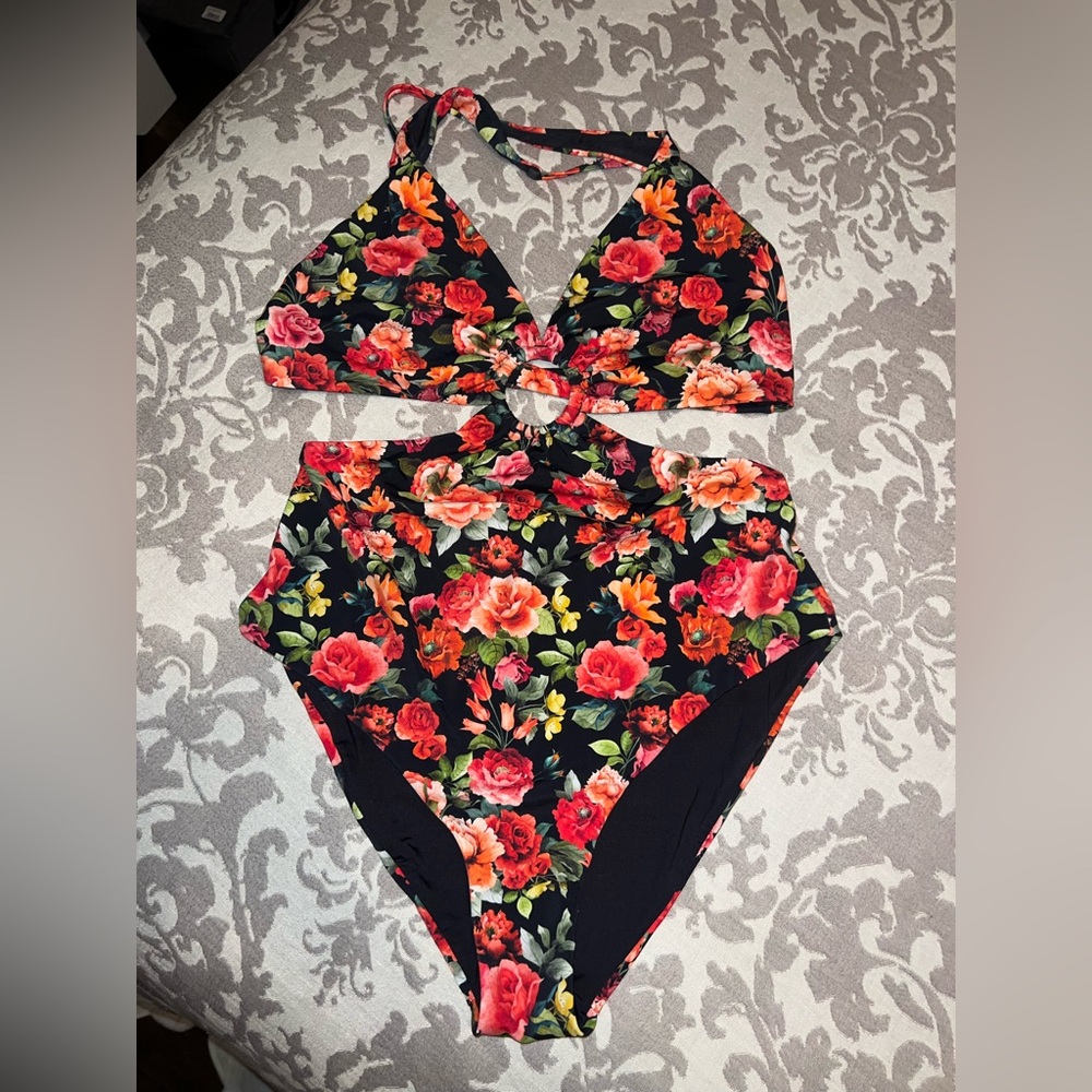 Onia Vibrant Floral O-Ring One Piece Cut Out Swimsuit